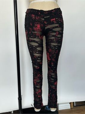 Black & Red Distressed Skinny Pants
